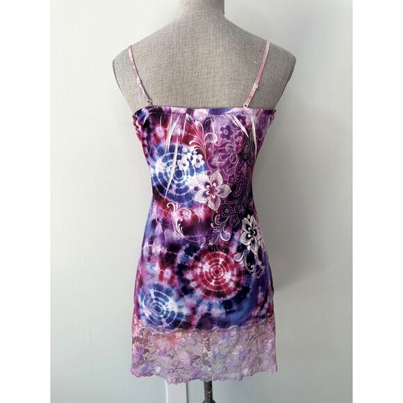Y2k Vintage Ransom Pink Purple Blue Tie Dye Floral Slip Dress size Junior XL - Picture 2 of 6
